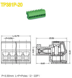 2-22 Vrouwelijke Pluggable het Eindblokschakelaar 3.5mm Hoogte 300V 8A PA66 van Polen
