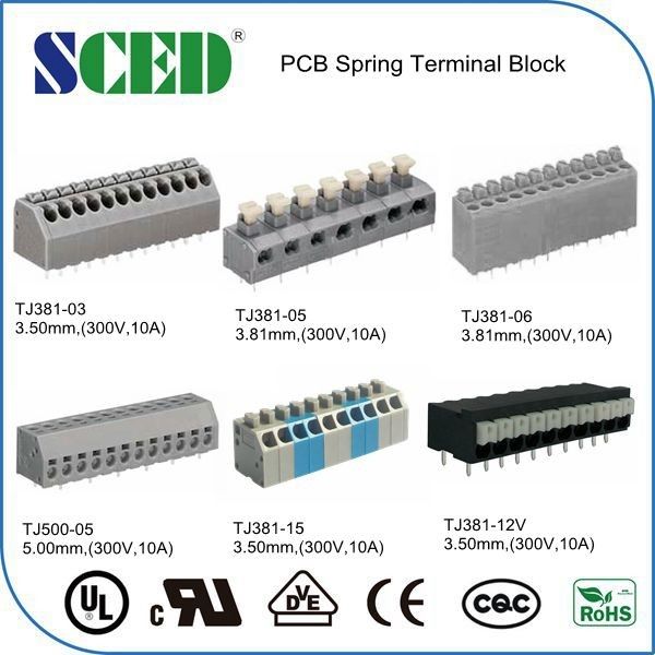 3.50mm PCB springen Eindblok Grey Plastic Housing Brass Pin op