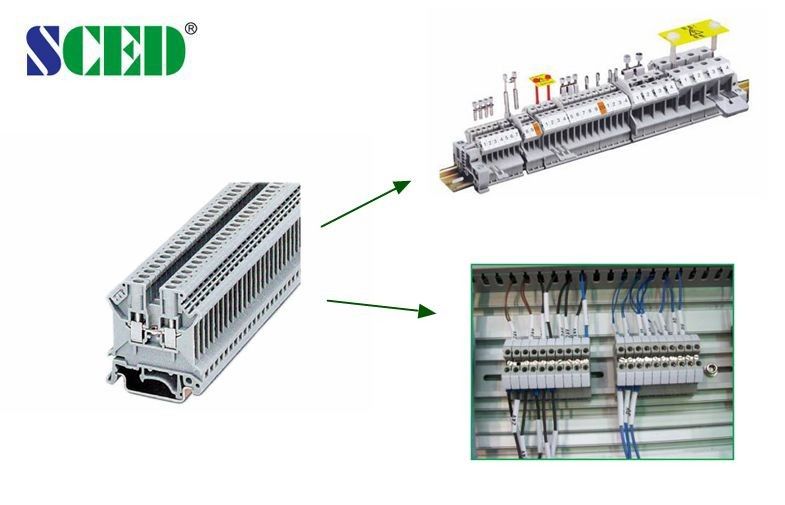Van de Inham600v 50A Op rails gemonteerde Eindblokken van de Rechte hoekdraad Breedte 8.2mm