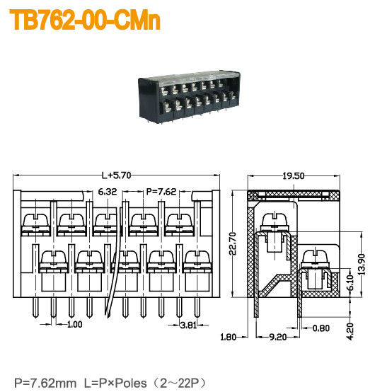 Dubbel Eindblok 7.62mm van de Niveaubarrière Hoogte300v 15A Zwarte