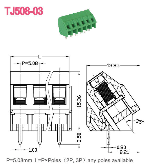 Het vernikkelde Groene Messing van Schroef Eindblokken UL94 V - 0 10A 300V
