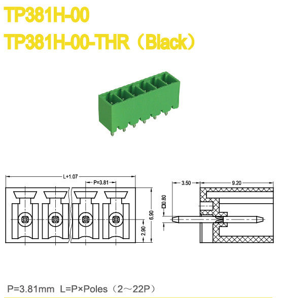 3.81mm Pitch Plug In Terminal Block 2-24 Palen Groen Plastic Man Header