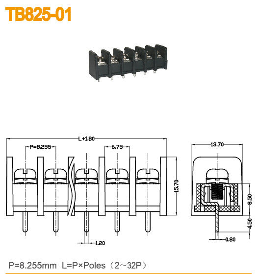 M3 Schroef 8.255mm het Plastiek van Eindblok 2-32 polen PBT van de Hoogtebarrière