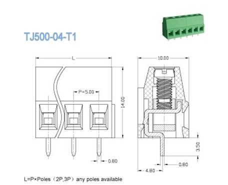 5.0mm van het Blokschakelaars van PCB het Eind Groene PA66 Messing 10A 300V 2-28 Polen