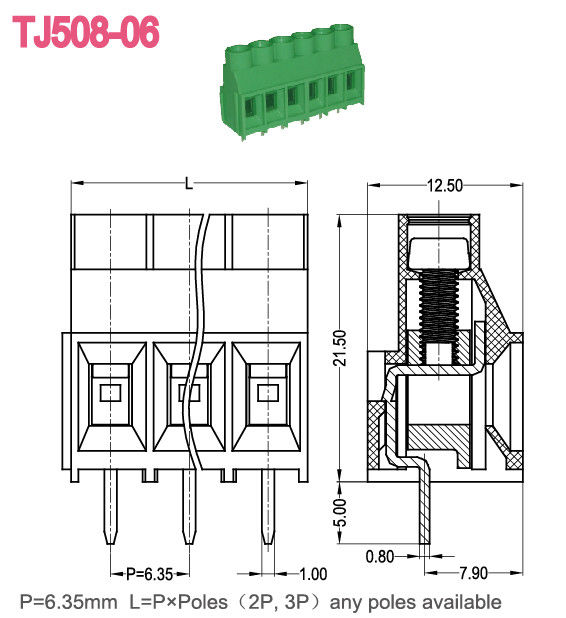 Pluggable 6.35mm Eindblokken300a Euro Type die van PCB Reeks opheffen
