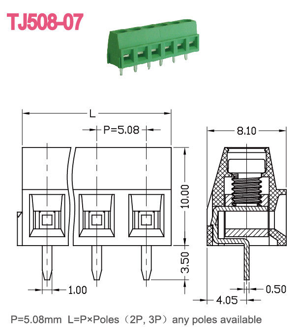 Messing 5.08mm Uit elkaar plaatsende PA66 300V 10A M3-Schakelaar 14-30 AWG van het Schroef Eindblok