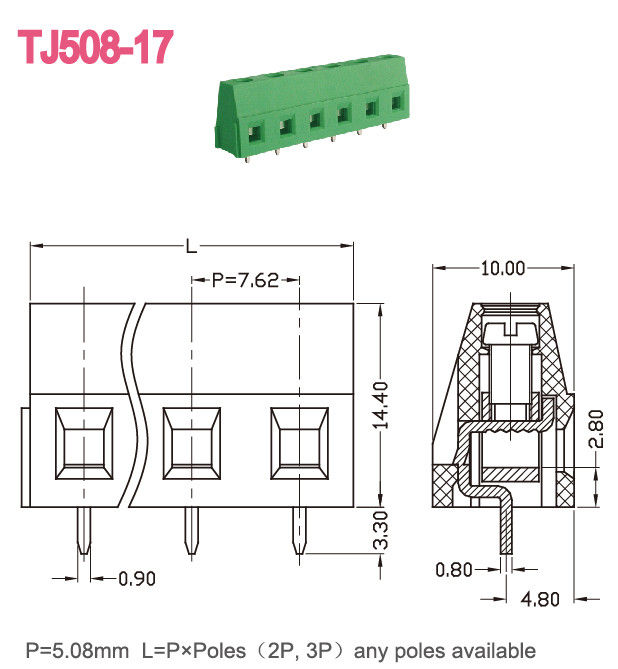5.08mm van het Eindblok300v 10A Messing van Schroefpcb het Groene Euro Type die Reeks opheffen