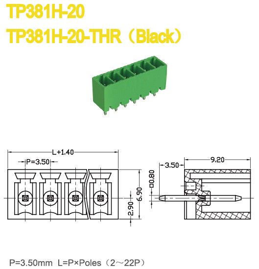8A de mannelijke Delenstop in Eindblokken werpt 3.5mm 300V UL94-V0 Klasse