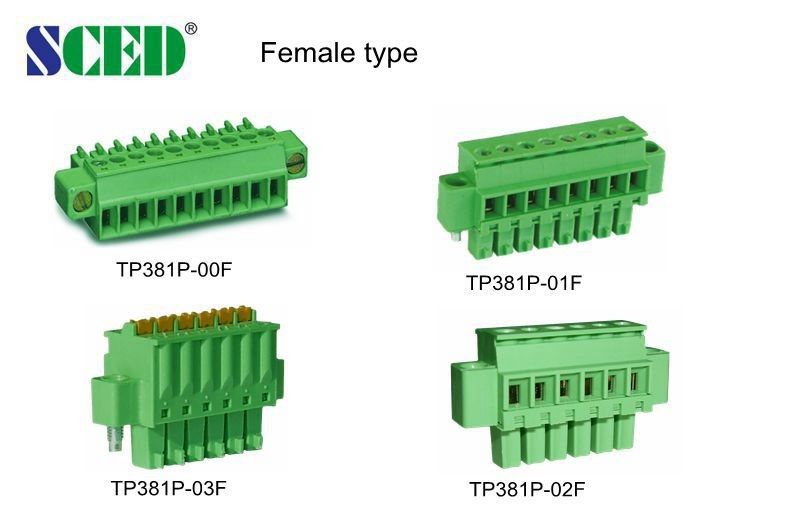 Groen Uit elkaar plaatsend 3.5mm Pluggable Eindblok Vrouwelijke 300V/8A UL94-V0