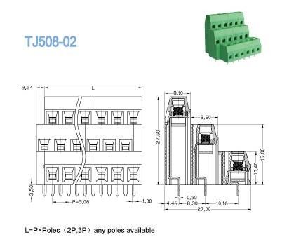 Drievoudige Niveauspcb zetten Schroef Eindblok op die Reeks 5.08mm opheffen Hoogtemessing