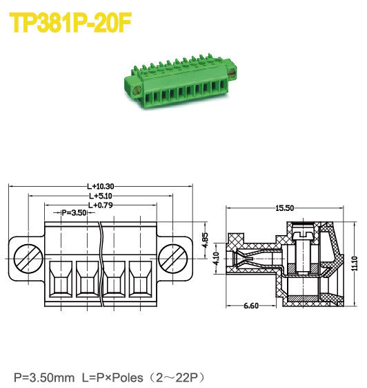 Opzettend van de Stop Vrouwelijke Contactdozen van het Oren Pluggable Eindblok 8A Groene Hoogte 3.5mm