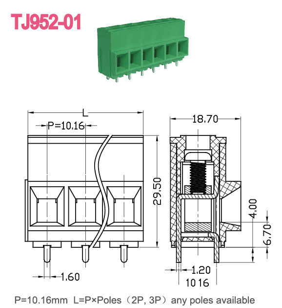 57A PCB-schroefterminalblok 10,16 mm Pitch Euro Raising Series 2-16 Poles UL Technische gegevens