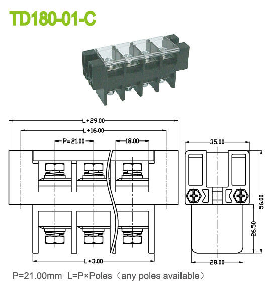 de Perforatievoer van 180A 21mm door Eindblok met Plastic Dekking