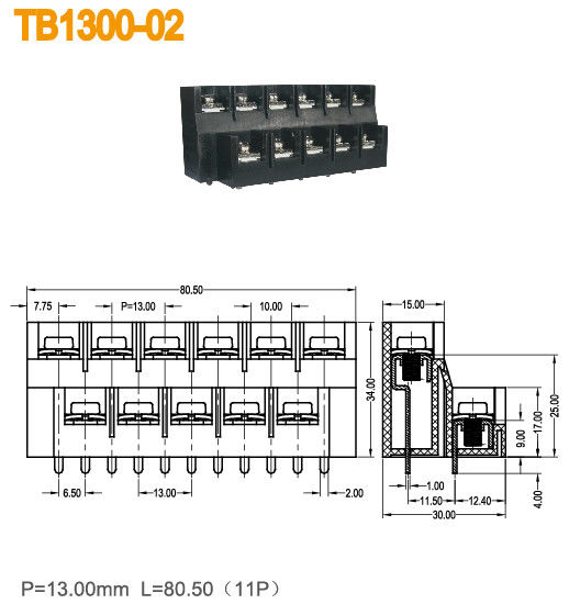 Plastic PA66-het Eindblokhoogte 11mm van de Messings20a Barrière Twee Niveaus
