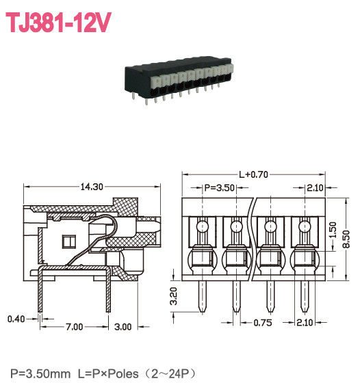de Lente Eindblok 3.5mm Hoogtemessing 300V 2-28 Polen LCP UL94-V0 van 10A Screwless