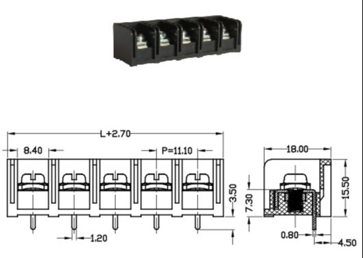 11mm Pikzwarte 20A Barrière Eindblokken met 2-12 Polen Messing PBT
