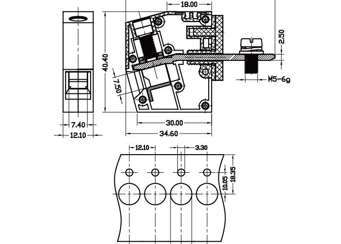 Het Comité van UL94-V0 600V 85A zet Eindblok 12.1mm EindopBreedte