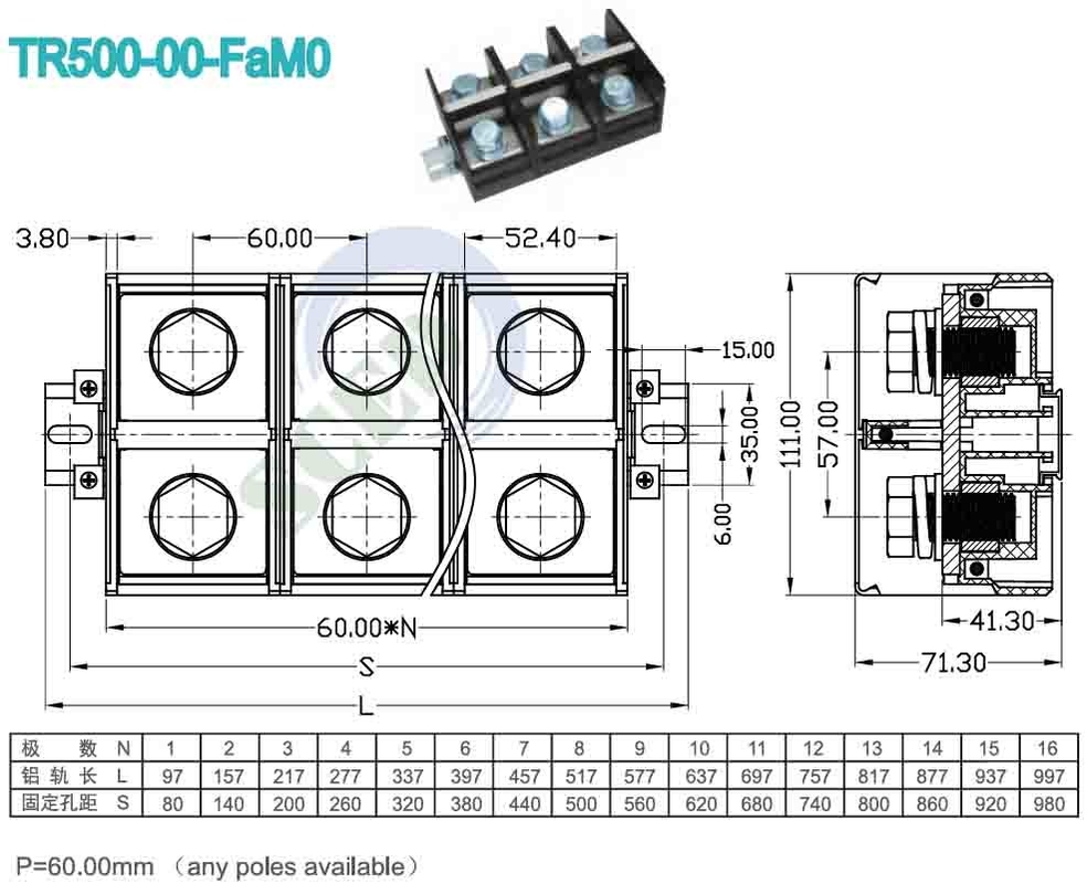60.00mm 600V PC UL94 M16 Eindblokken voor industriële besturing