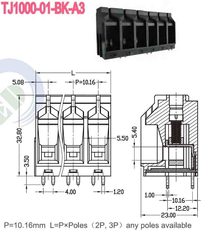 600V PA66 10.16mm 57A Spring Terminal Block met Messing Clamp Cage φ1.8 -40C- 105C