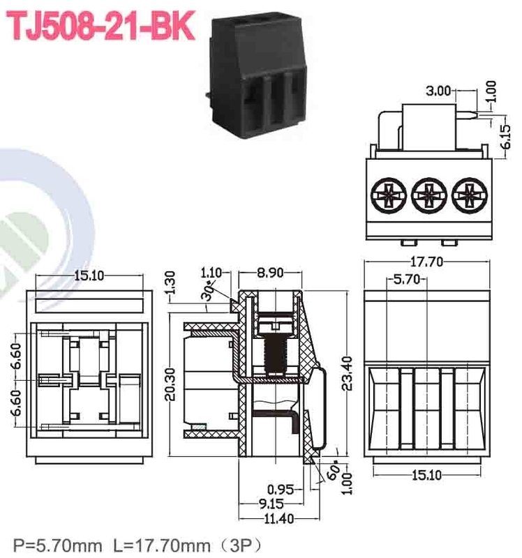 PA66 5,7 mm Messing 300V 10A M3 Schroef terminal blok aansluiting 10 - 22 AWG