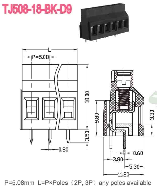 Messing PA66 PCB terminal blok 5,08mm 300V 10A voor frequentiekonversie