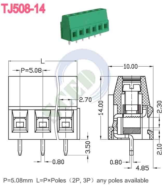 Groen 5.08mm 300V 10A PA66 PCB terminal blok Euro-type voor automatische besturing