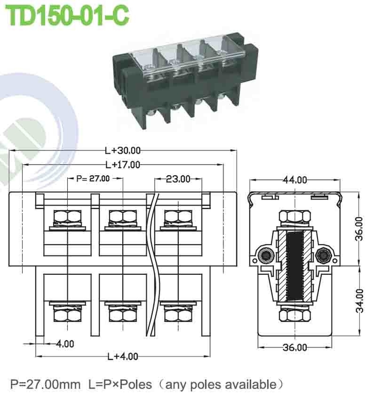 150A PBT Power Terminal Block Connector Perforatie Pitch 27.0mm M8 Schroef
