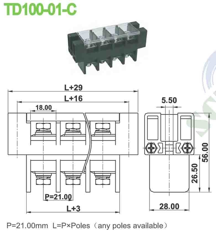 101A 21.0mm PBT Perforatie 600V Voer door terminalblok met plastic deksel