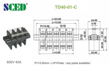 Voer door PBT-de Schakelaar van het Schroef Eindblok 600V 40A 13.00mm