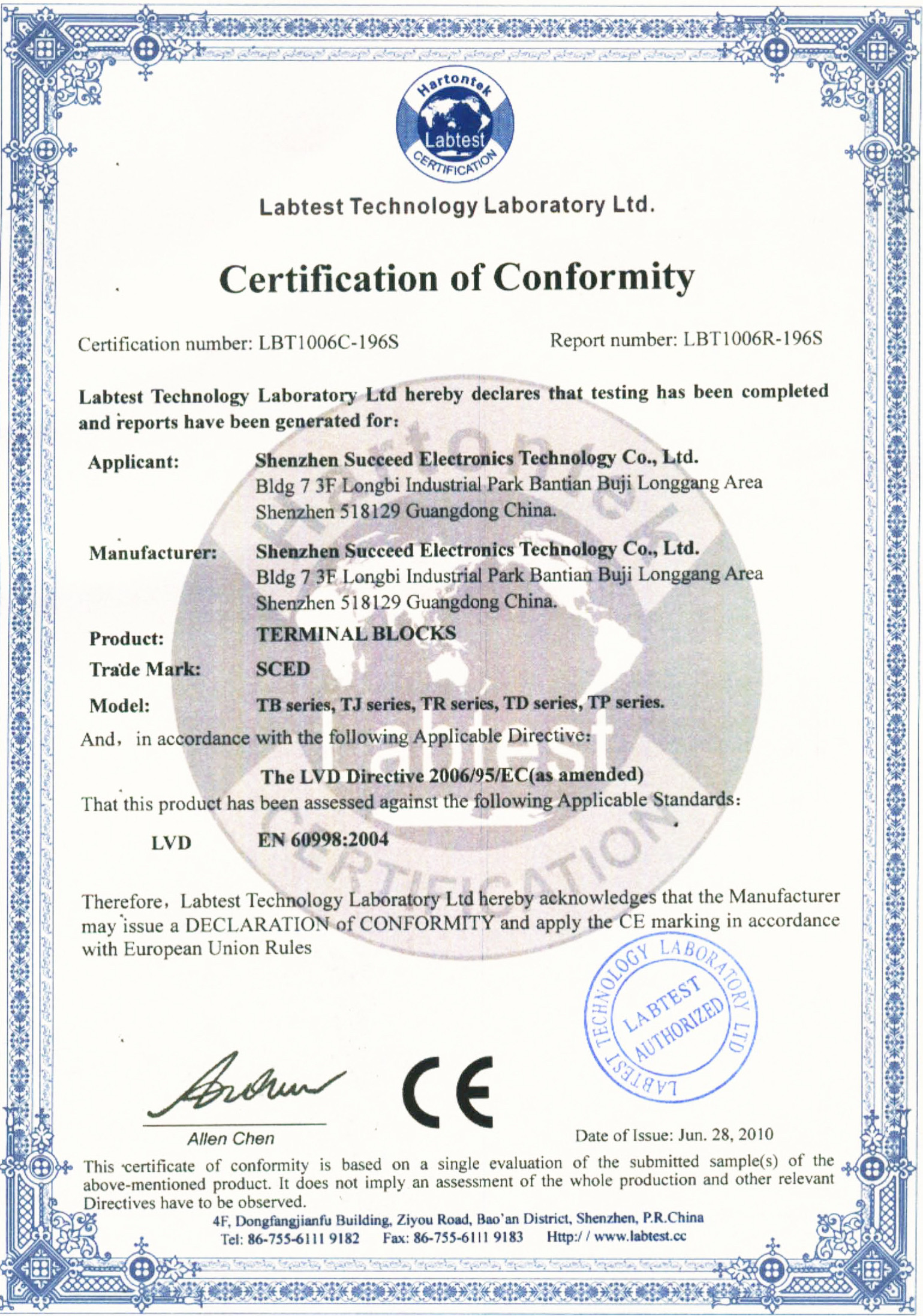 China SCED ELECTORNICS CO., LTD. Certificaten